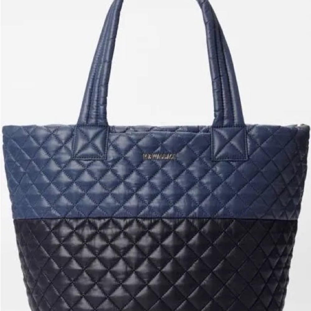 MZ Wallace Quilted Tote in Deep Blue and Black